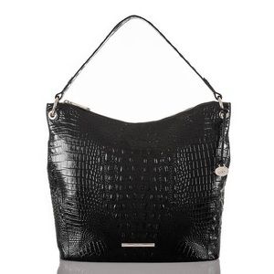Brahmin Black Sevi Genuine Leather croc embossed shoulder bag